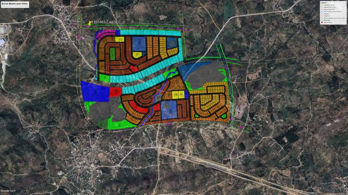 Burun A District — approved land-use plan over satellite